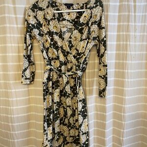 Lands' End Floral Long Sleeve Dress in Green and Yellow